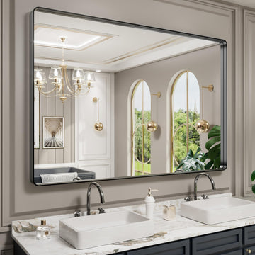60X40 Inch Black Metal Framed Bathroom Mirror