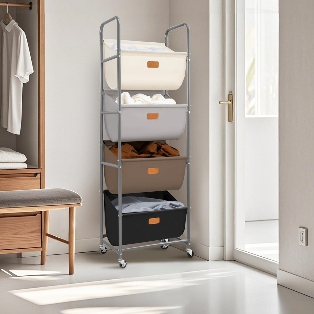 Vertical Rolling Laundry Hamper, 4 Section Laundry Sorter