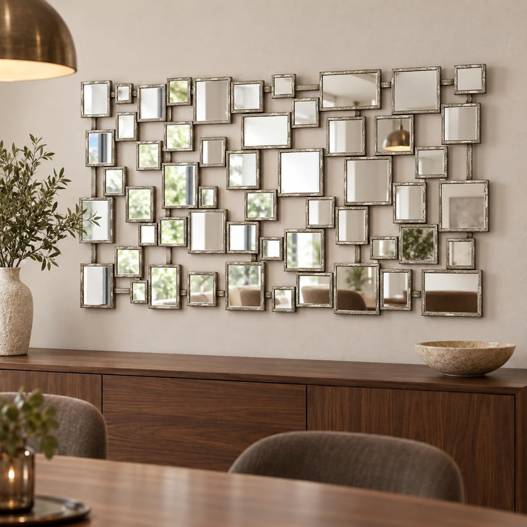 Large Modern Accent Wall Mirror Silver 23.6"x47" Metal Framed Decorative Mirror Bedroom Living Room Home Decor
