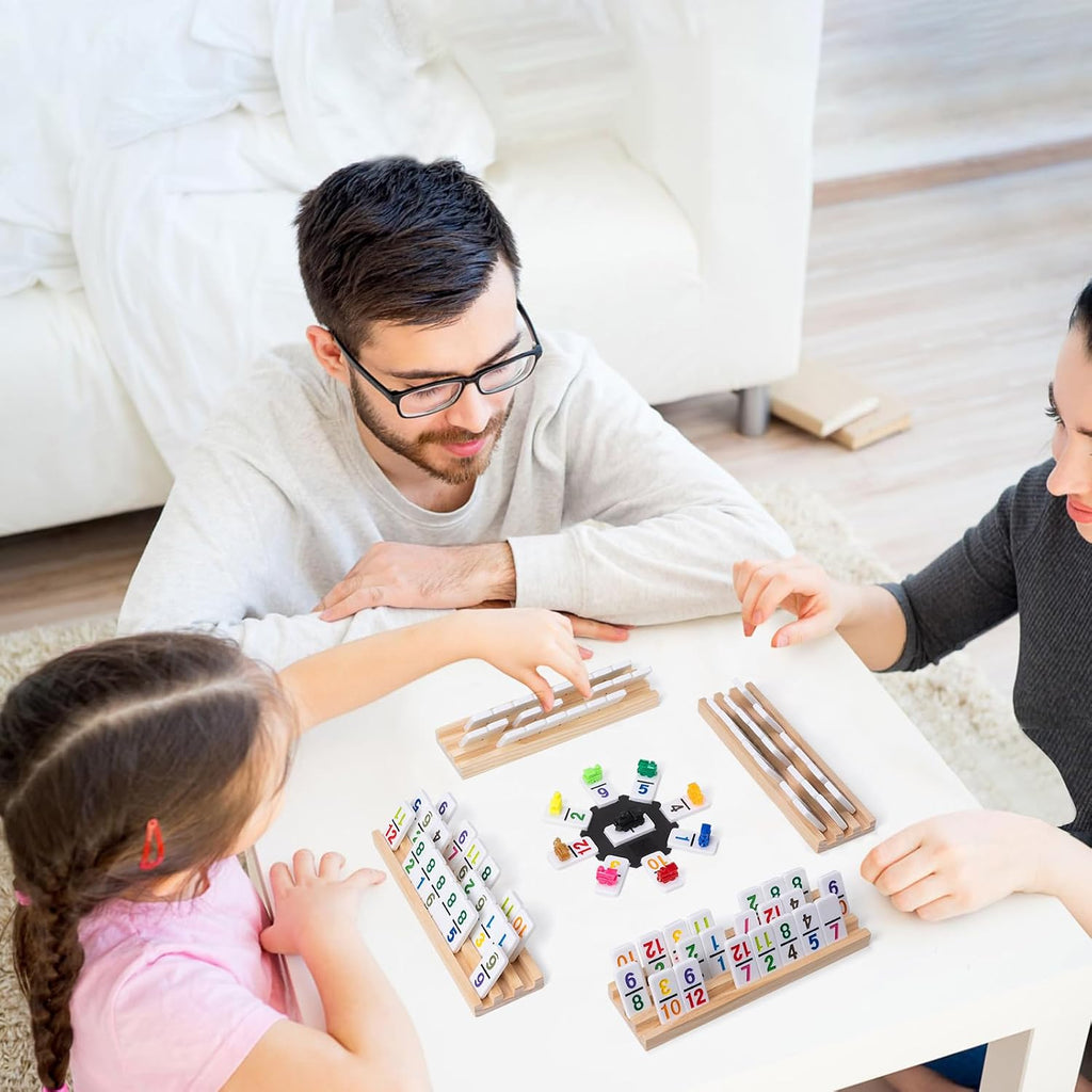 Mexican Train Dominoes Set with 4 Wooden Trays - Double 12 Dominoes Game with 91 Number Tiles, Portable Carrying Case