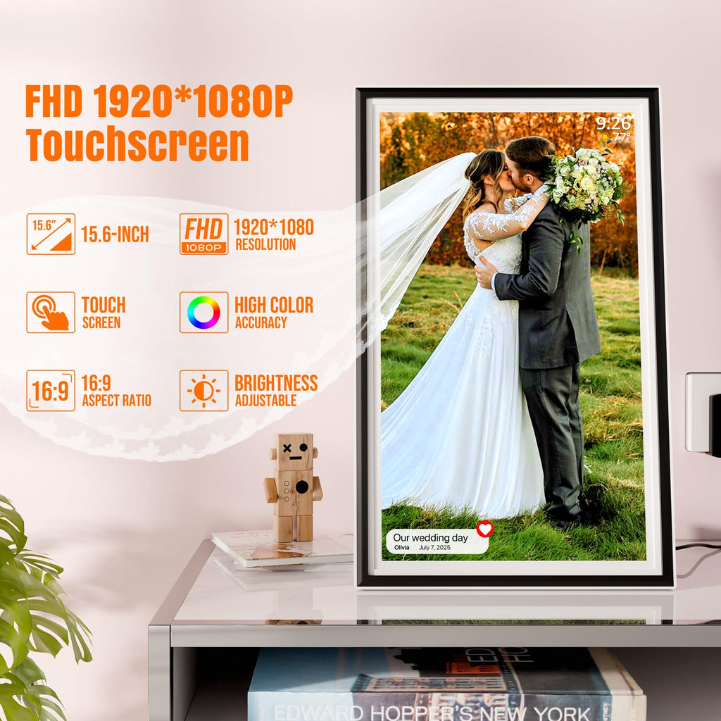 Large Digital Picture Frame with WiFi, 15.6" Full HD Touchscreen 64GB