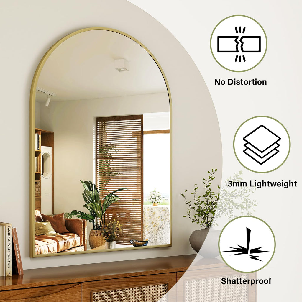 Arch Bathroom Mirror, 20x30 inch Arched Bathroom Mirror/Wall Mounted Vanity Mirror - Arch Metal Frame Wall Mirror
