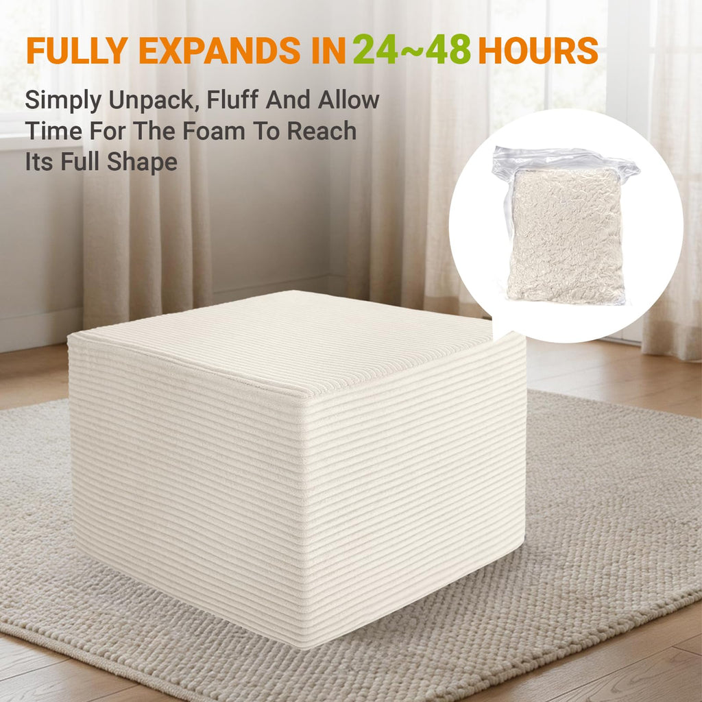 Stuffed Square Pouf Ottoman with Solid Foam Core for Seating