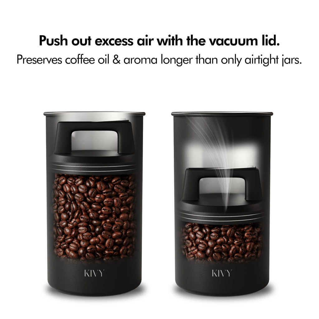 Vacuum Coffee Canister - Push Lid Preserves Coffee Aroma & Oil