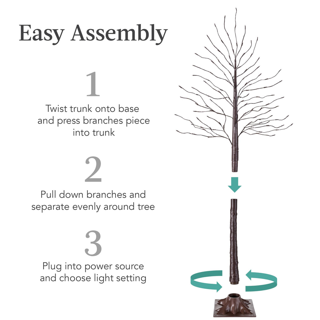 4ft, 6ft and 8ft Lighted Birch Tree, 3Pk w/LED Lights, 12 Color Options w/Warm White, Festival, Party, Holiday