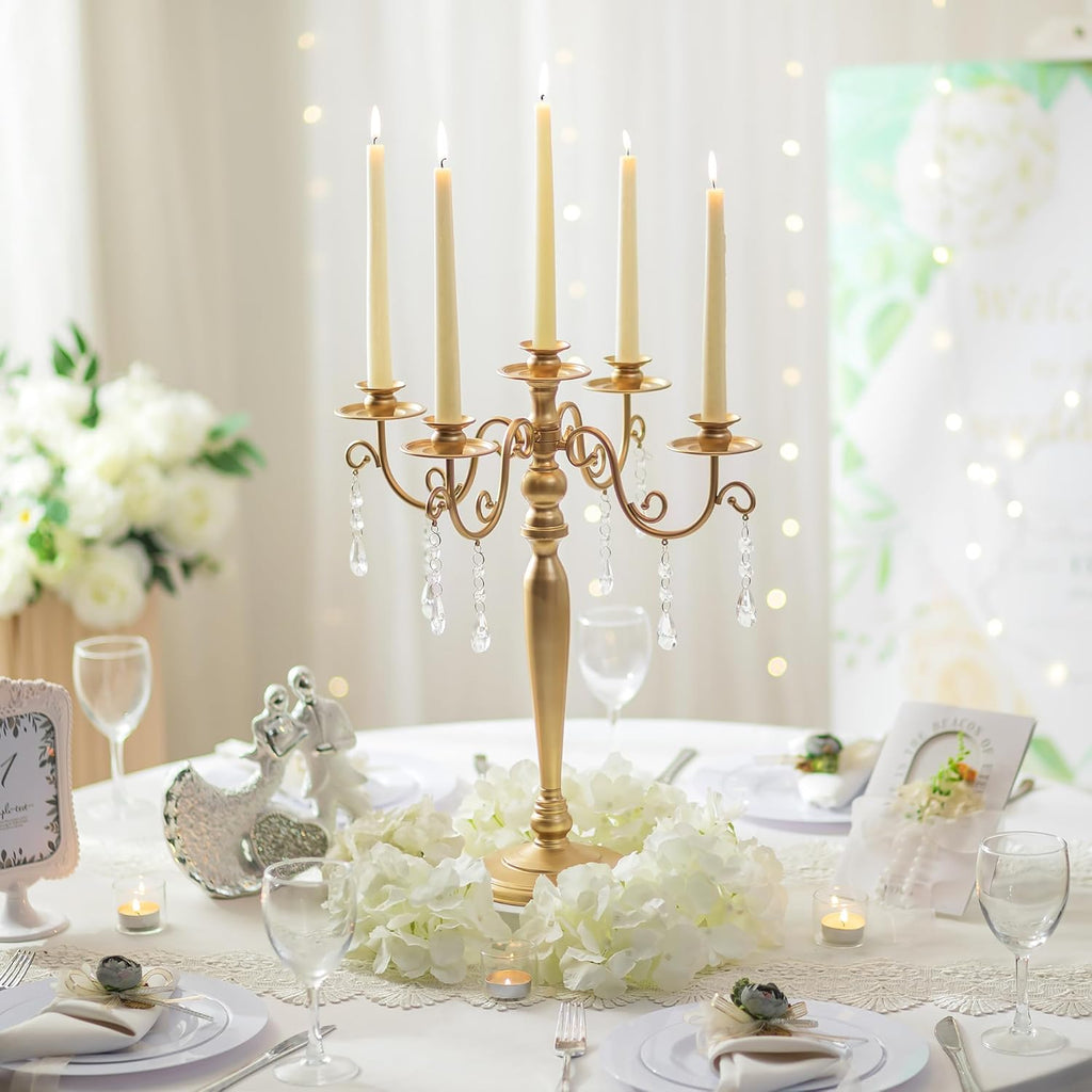 Wedding Candelabra Table Centerpiece: 5 Arm Candelabras for Candlesticks - Gold Candle Holder Set of 2nt