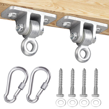 2400lb Capacity Heavy Duty Swing Hangers for Wooden Sets Playground Porch Indoor Outdoor & Hanging Snap Hooks Silver