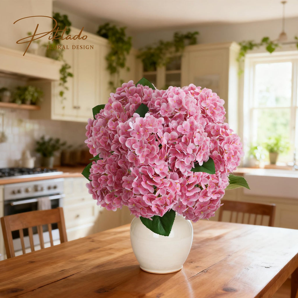 2 Bunch 21in Real Touch Hydrangea Artificial with 10pcs Flower Head 20pcs Leaves Faux Hydrangea Decor Wedding Party