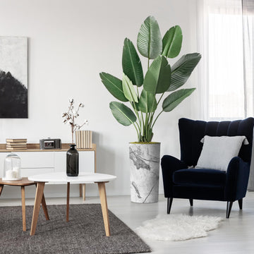 Artificial Tree in Gray Marble Effect Planter, Fake Bird of Paradise Silk Trees for Indoor and Outdoor Home