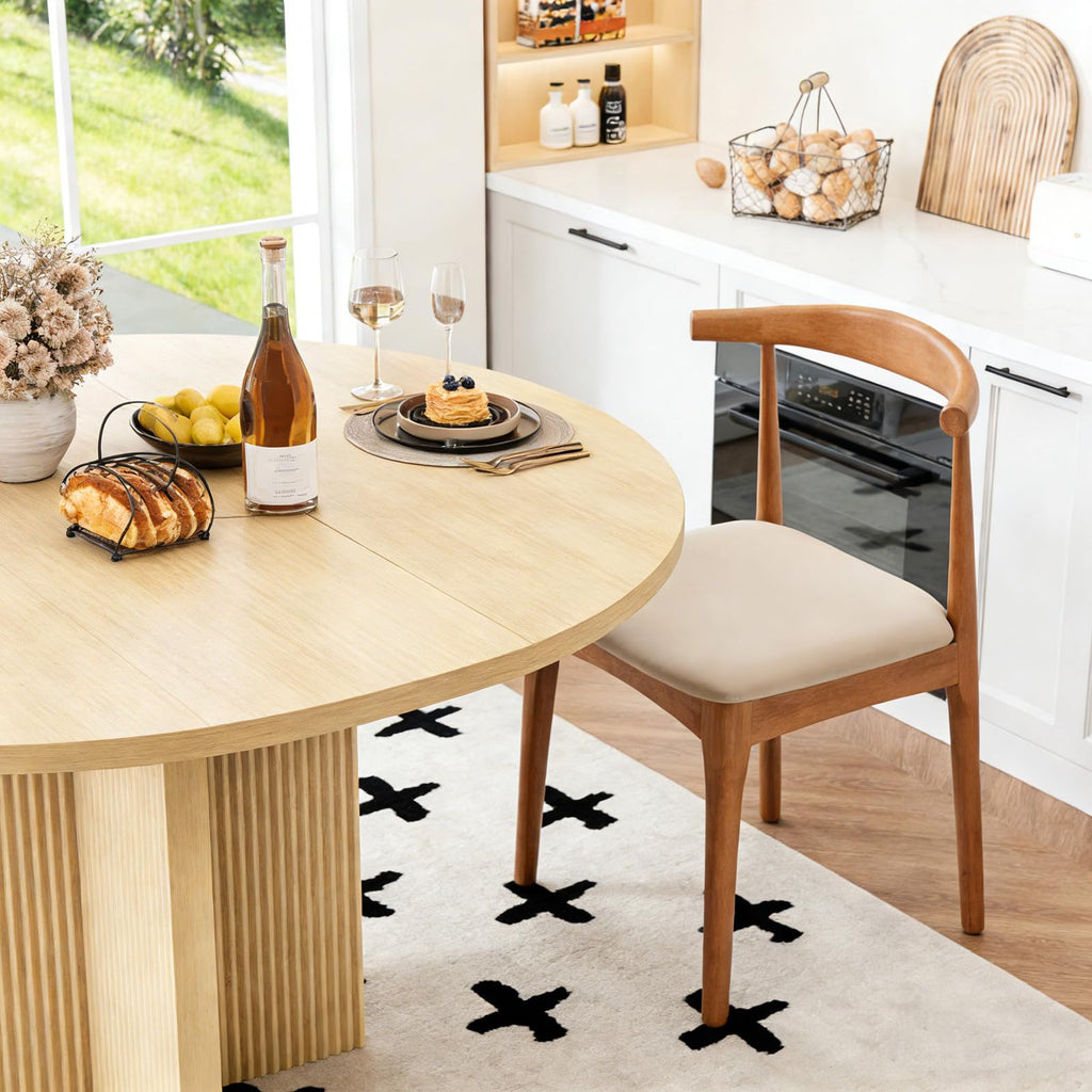 Extendable Dining Table, 35.4" Round to 47.2" Oval Wood Dining Table with Extension Leaf, Modern Expandable Kitchen
