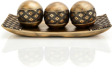 Vintage Decorative Orbs with Tray Set, Resin Decorative Balls with Tray, Modern Accent Sphere for Coffee Table - Set of 3