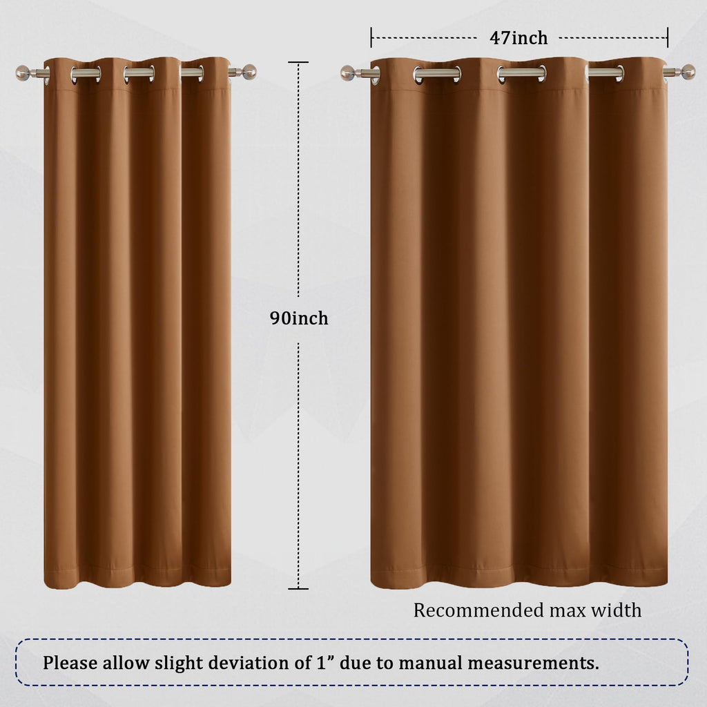 Dark Oak Blackout Curtains 90 Inches Long, Retro Reddish Brown Window Curtain Panels Vintage Farmhouse Boho Decor, W