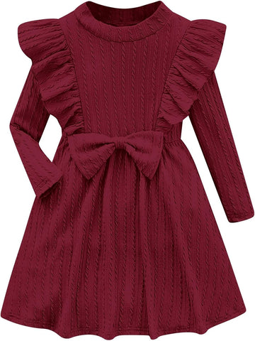 Long Sleeve Ruffle Dresses Knit Fall Winter Dress