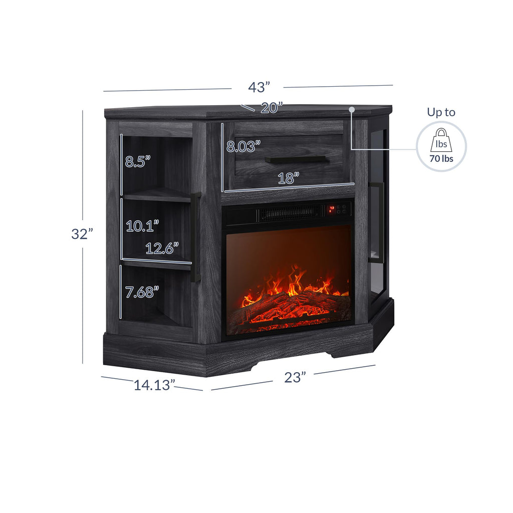 Dale 43" Corner TV Stand with 18" Electric Fireplace - Rustic Grey