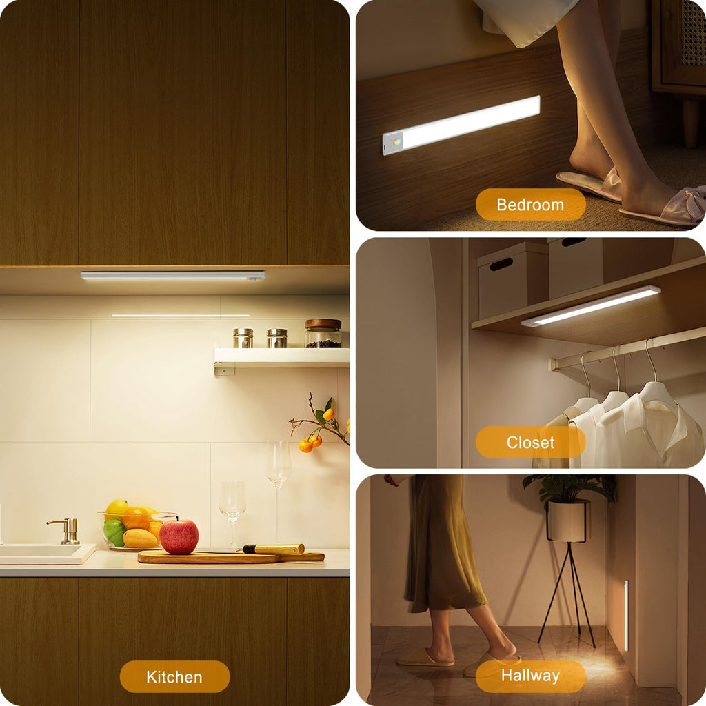 Under Cabinet Lights, 74 LED lights Battery Operated Motion Sensor Light Indoor, USB C Rechargeable Closet Lights