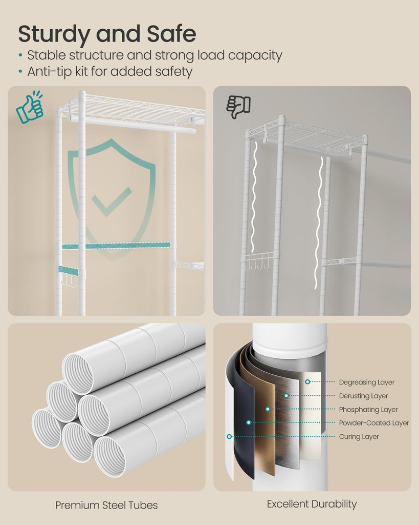 Clothes rack, Adjustable Mesh Shelves and Hanging Rails
