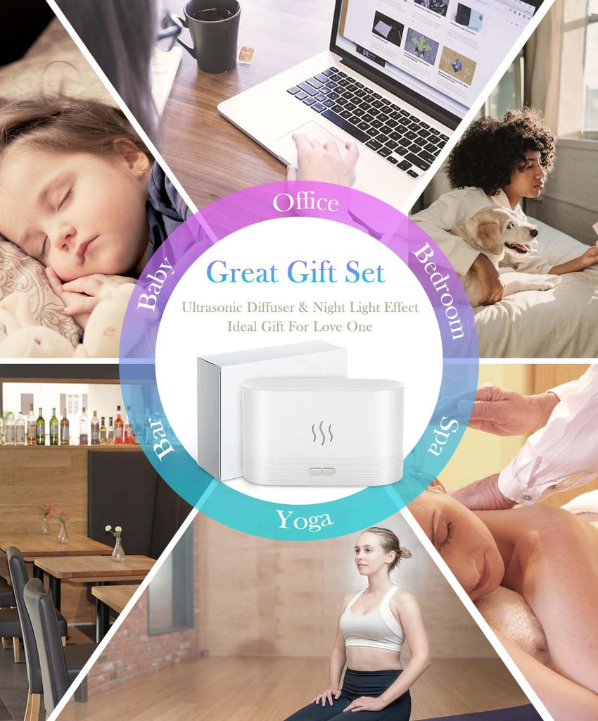 Essential Oil Diffuser, Humidifier with 7 Colors Flame Light, 180ml Air Humidifiers, Gifts - Portable, Auto-Off