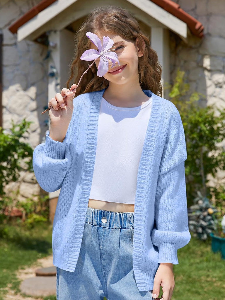 Girls Open Front Cardigan Winter Kids Trendy Long Sleeve Sweater