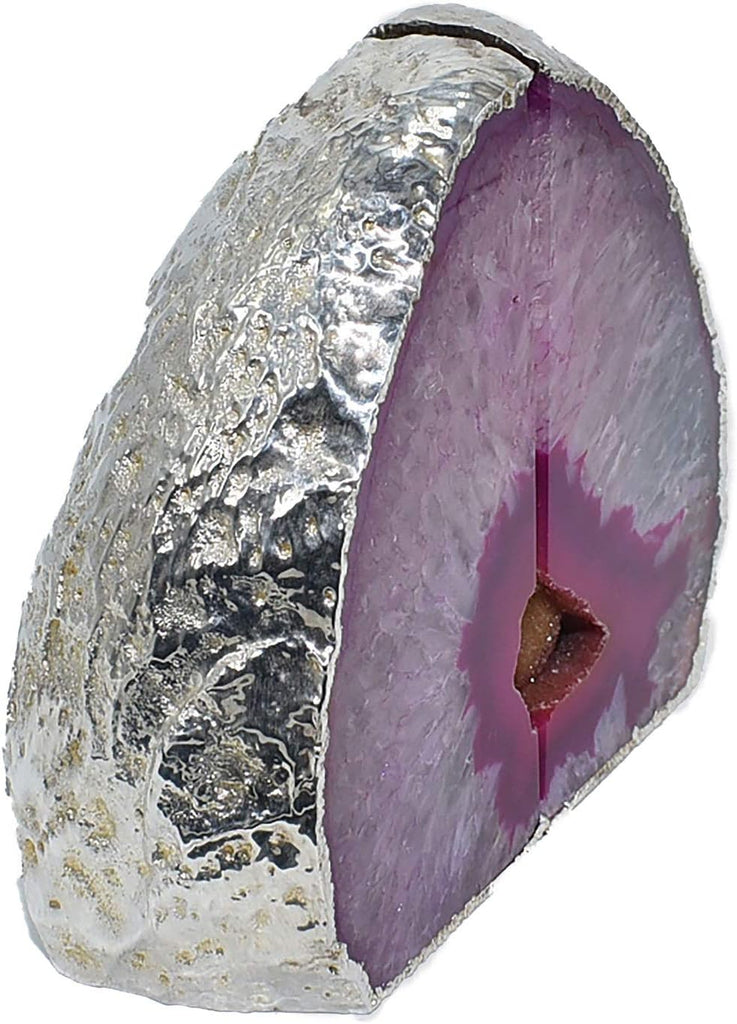 Agate Geode Bookends Silver Electroplated Small Bookends for Shelves, Non-Skid Bookend, Book Stopper for