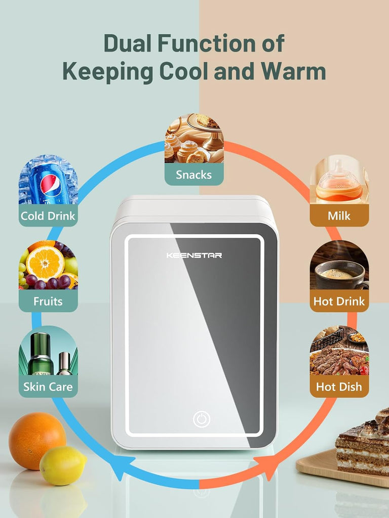 4L/6 Can Skincare Mini Fridge with Dimmable LED Mirror, Cooler & Warmer Fridge for Bedroom, Cosmetics, Office, Dorm &