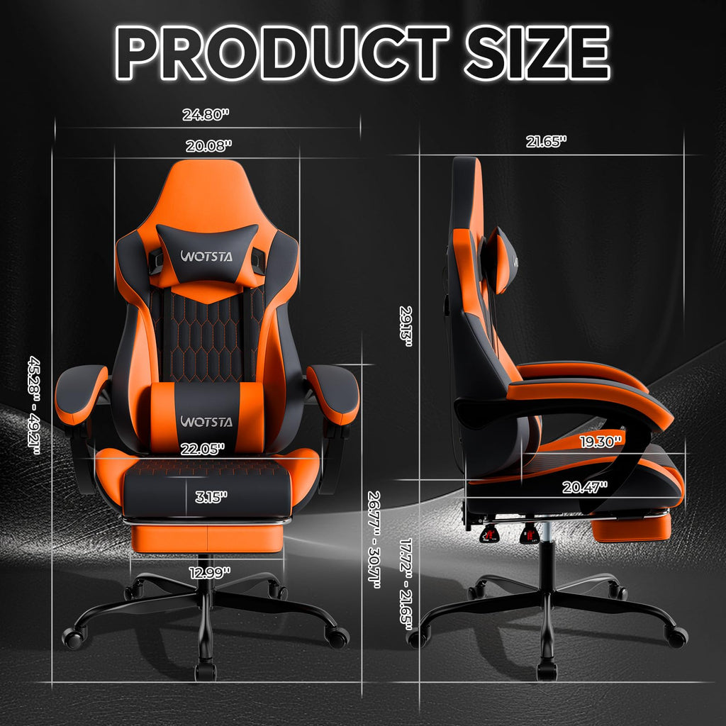 Gaming Chair with Footrest, High Back Gaming Chairs PVC Leather Ergonomic Gamer Chair with Adjustable Headrest Lumbar