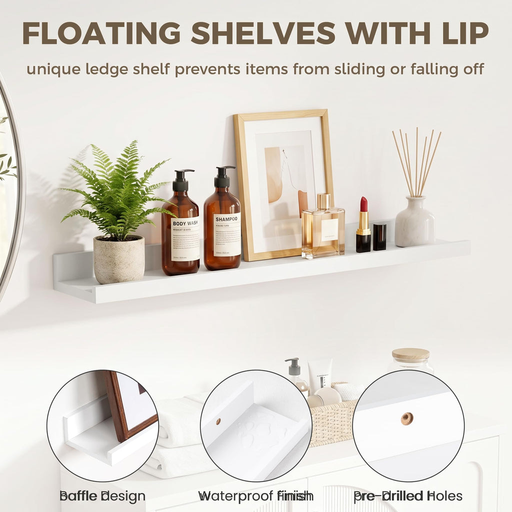 Picture Ledge Shelf, 32'' White Floating Shelves with Lip Set of 2
