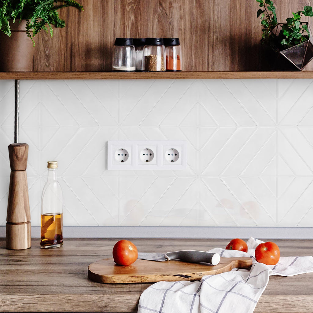 Herringbone Peel and Stick Backsplash, Pure White, 10 Sheets