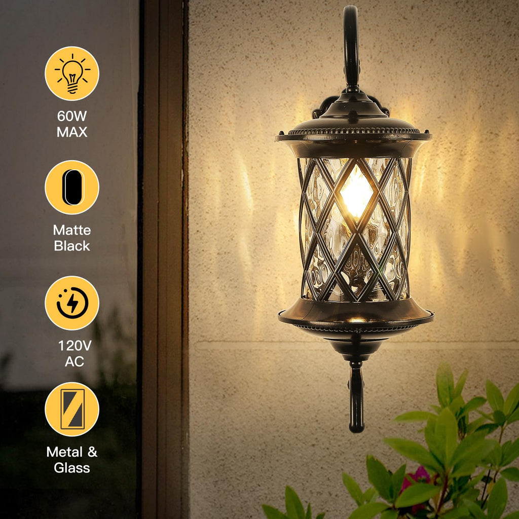 Retro Large Outdoor Wall Lanterns 24" Exterior Light Fixtures Coach Light Waterproof Aluminium with Water Glass
