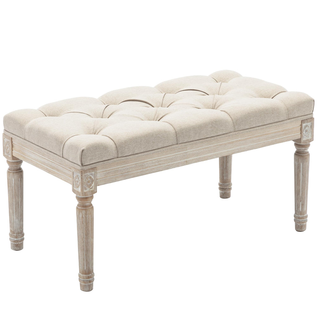 31.5" French Country Entryway Bench Dining Bench, Beige