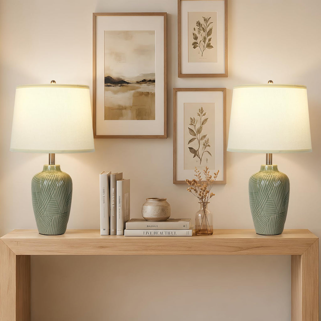 Touch Green Lamp Ceramic Table Lamps, Nightstand Lamp 24"Green 1Pack