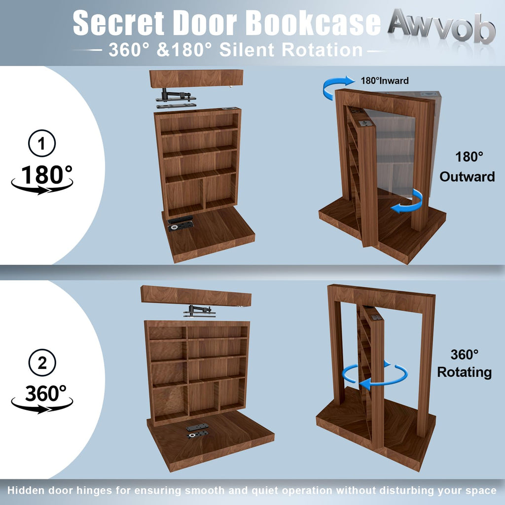 Hidden Door Hinge with Dual Bearing, Rotating Silent Design - Invisible Door Hinge Kit for Heavy Duty Secret &