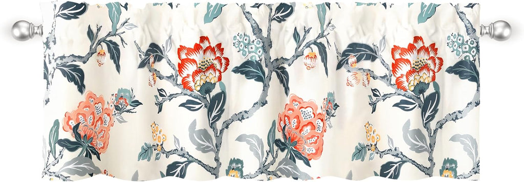 Ada Botanical Print Lined Flower Leaf Thermal Insulated Window Valance Rod Pocket 52 Inch by 14 Inch Plus 1.75 Inch