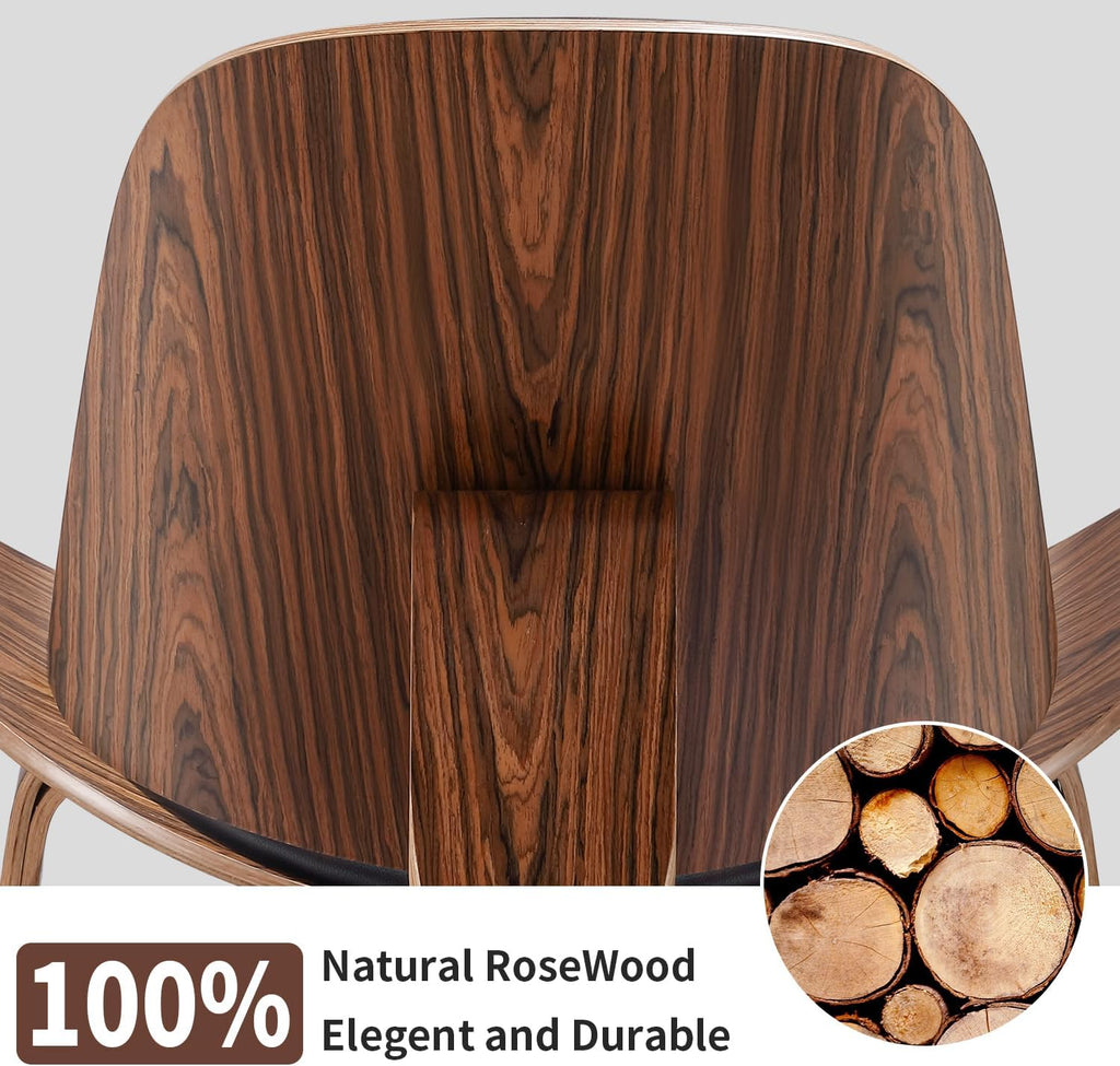 Mid Century Modern Shell Lounge Chair in Palisander & PU Leather