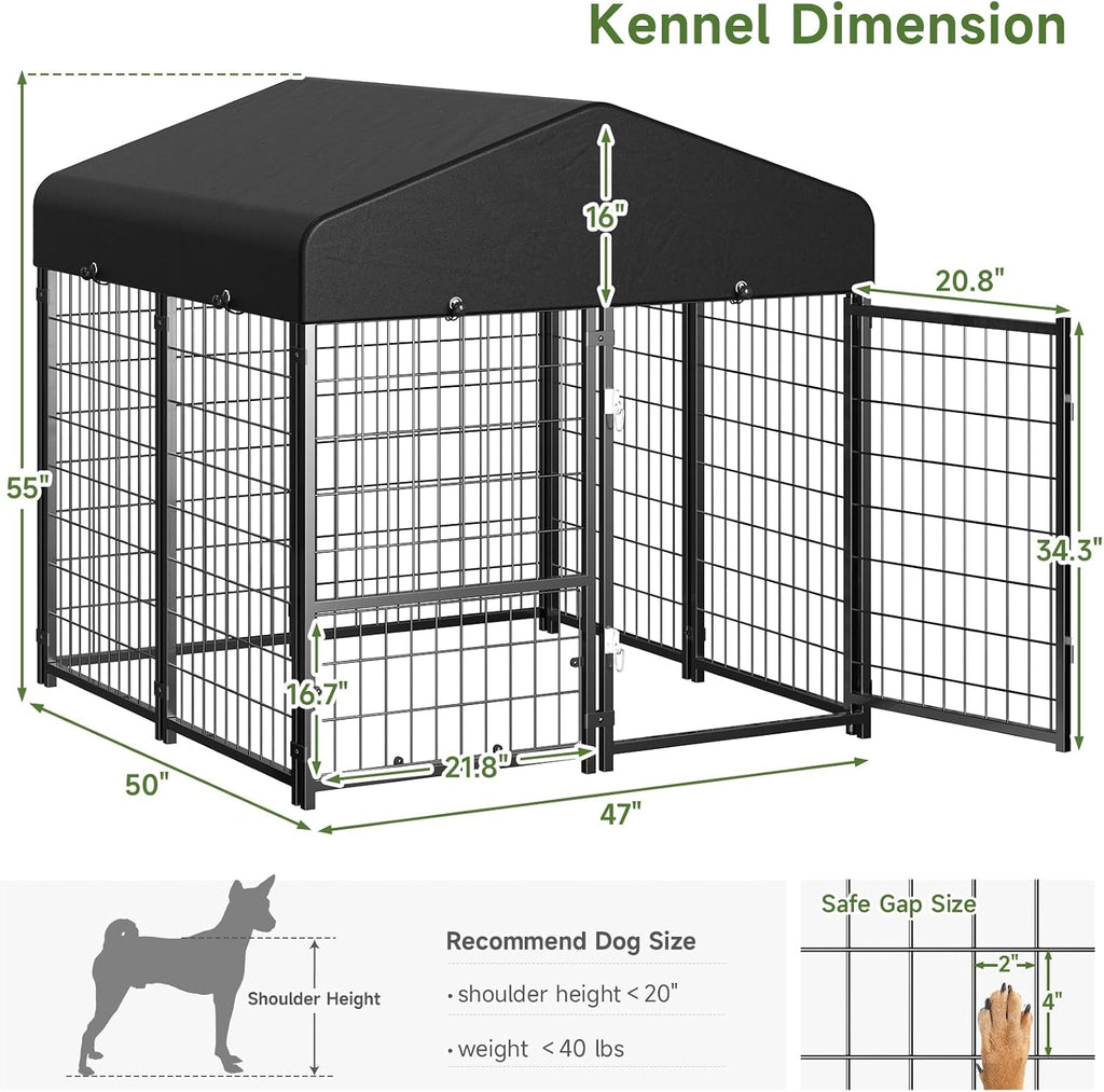 Dog Kennel Outdoor, Outside Dog Kennel with Roof & Removable Doggy Door Allow Connecting Your Dog House, Square Pet