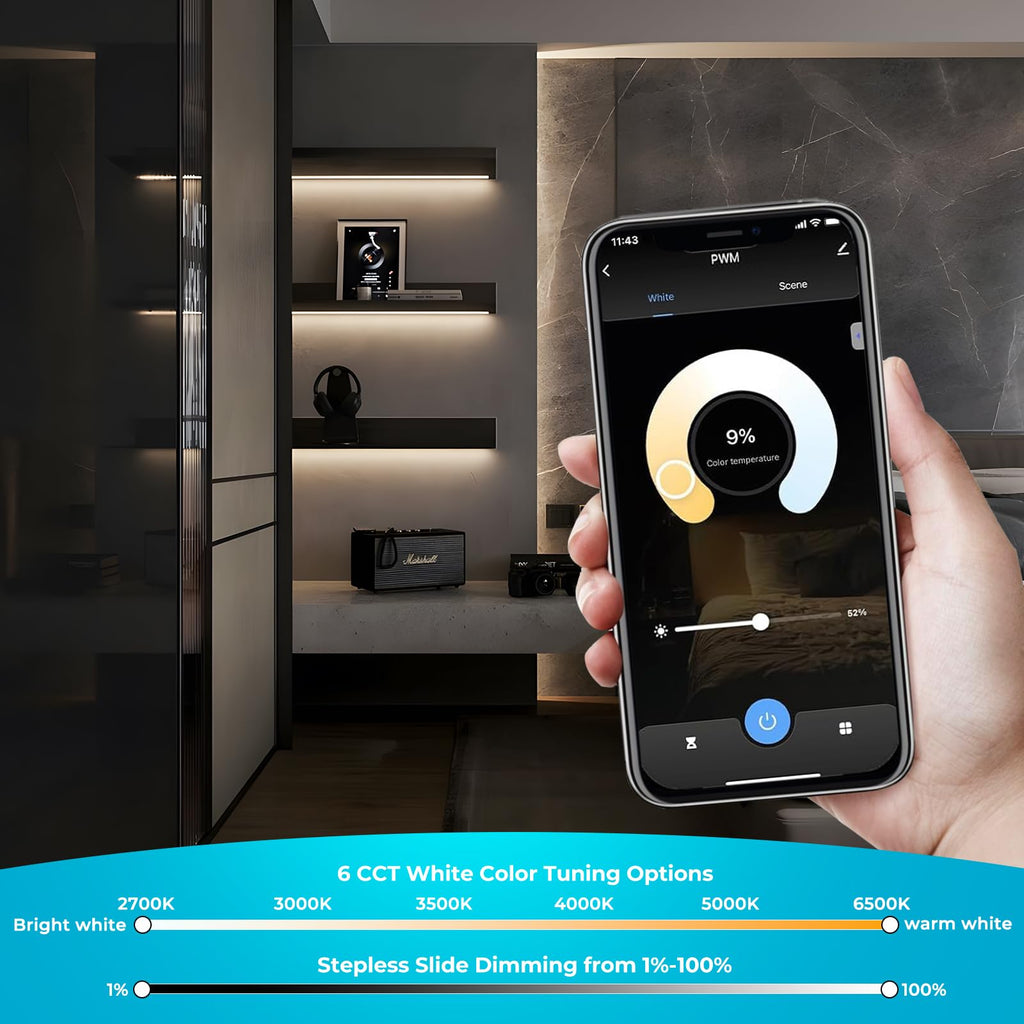 Smart Under Cabinet Lights 6 Bars, App/Voice/Hand Wave Control, Silver