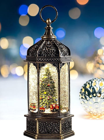 Musical Christmas Tree Snow Globe with Timer, Decorative Trains Rotate with Music, Christmas Ornaments Music Box