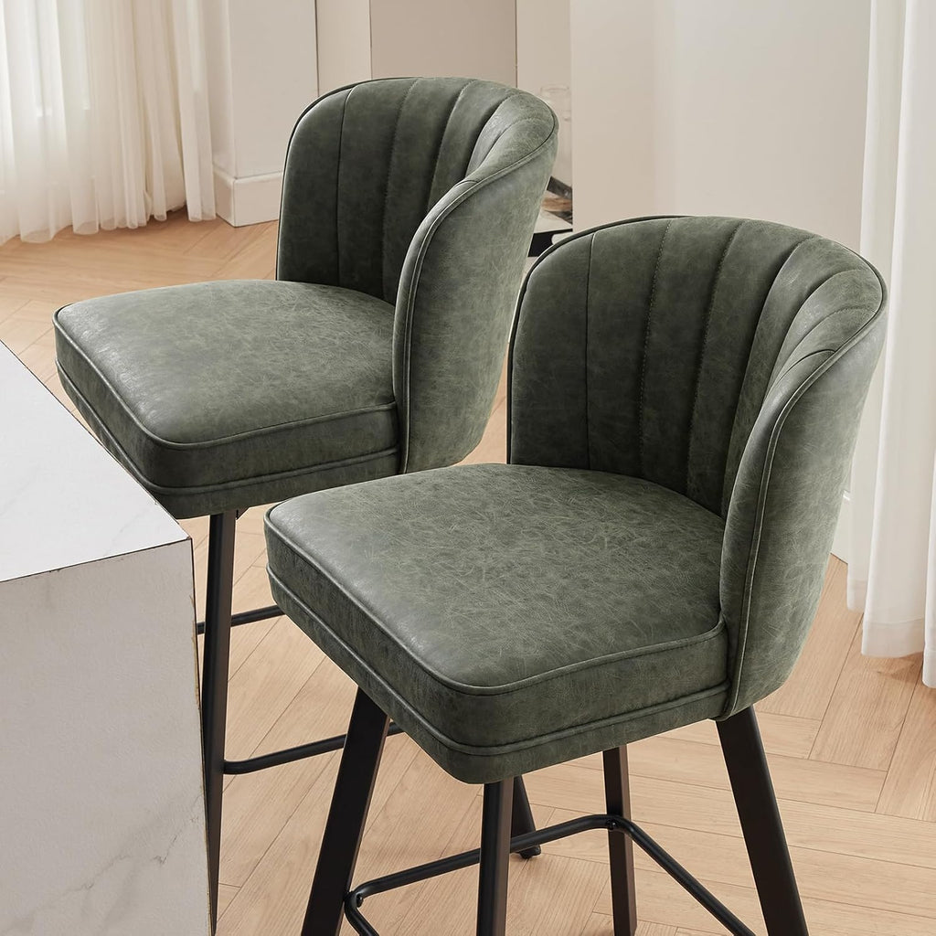 Swivel Counter Height Bar Stools Set of 2, 26'' Modern Barstools with Backs and Metal Legs, Upholstered Bar Chairs