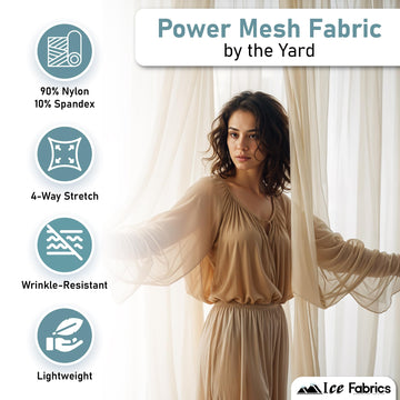 4-Way Stretch Power Mesh Fabric by The Yard - 60" Wide Nylon Spandex Sheer Net - Breathable & Stretchy Mesh Fabric