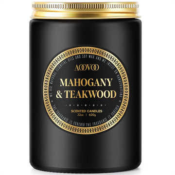 22oz Large Scented Candles for Men - Mahogany Teakwood Scent, Gift