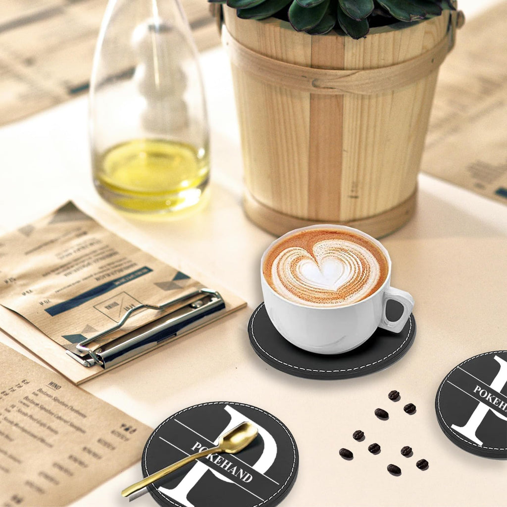 Personalized Coasters,Custom Leather Coaster for Drinks with Holder,DIY Customized with Name/Photo/Logo - Set of 6
