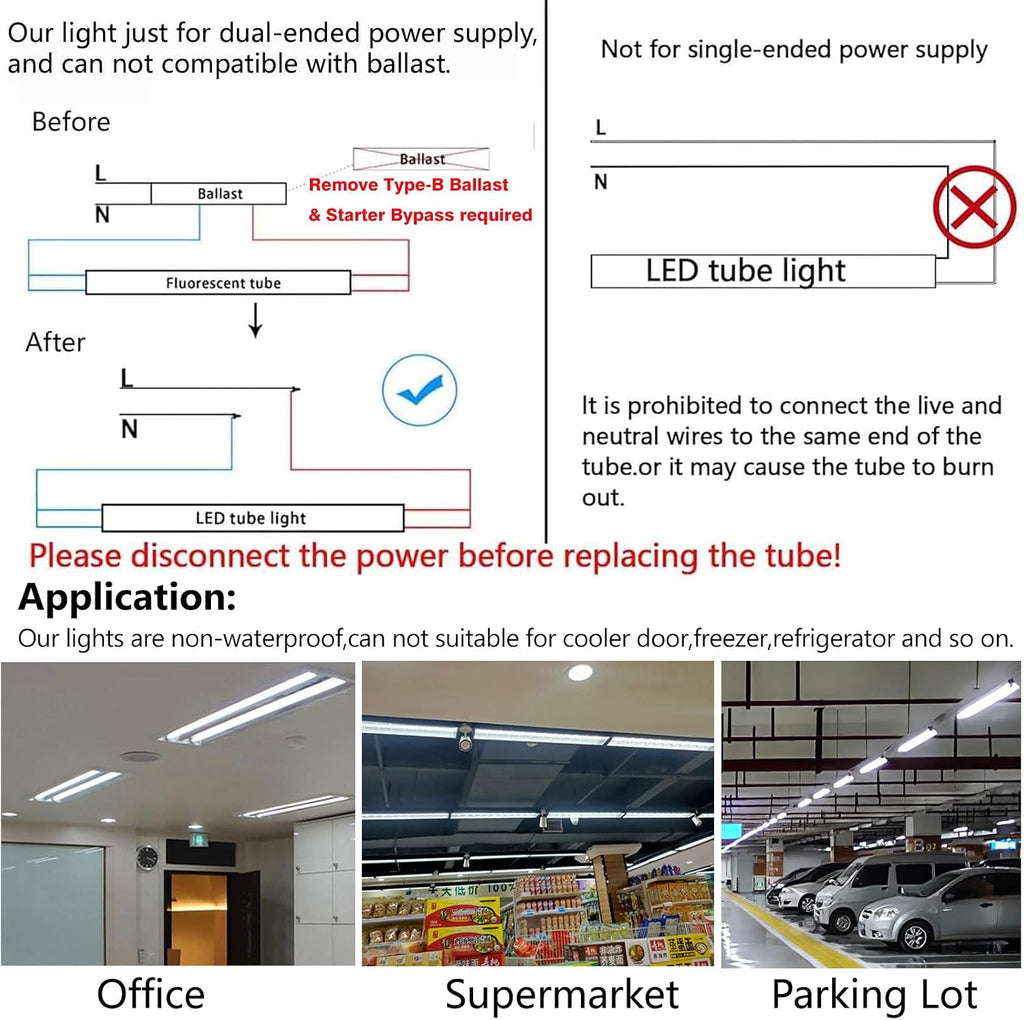 Single Pin T8 LED Tube Lights F48T12 HO Replacement 10-Pack