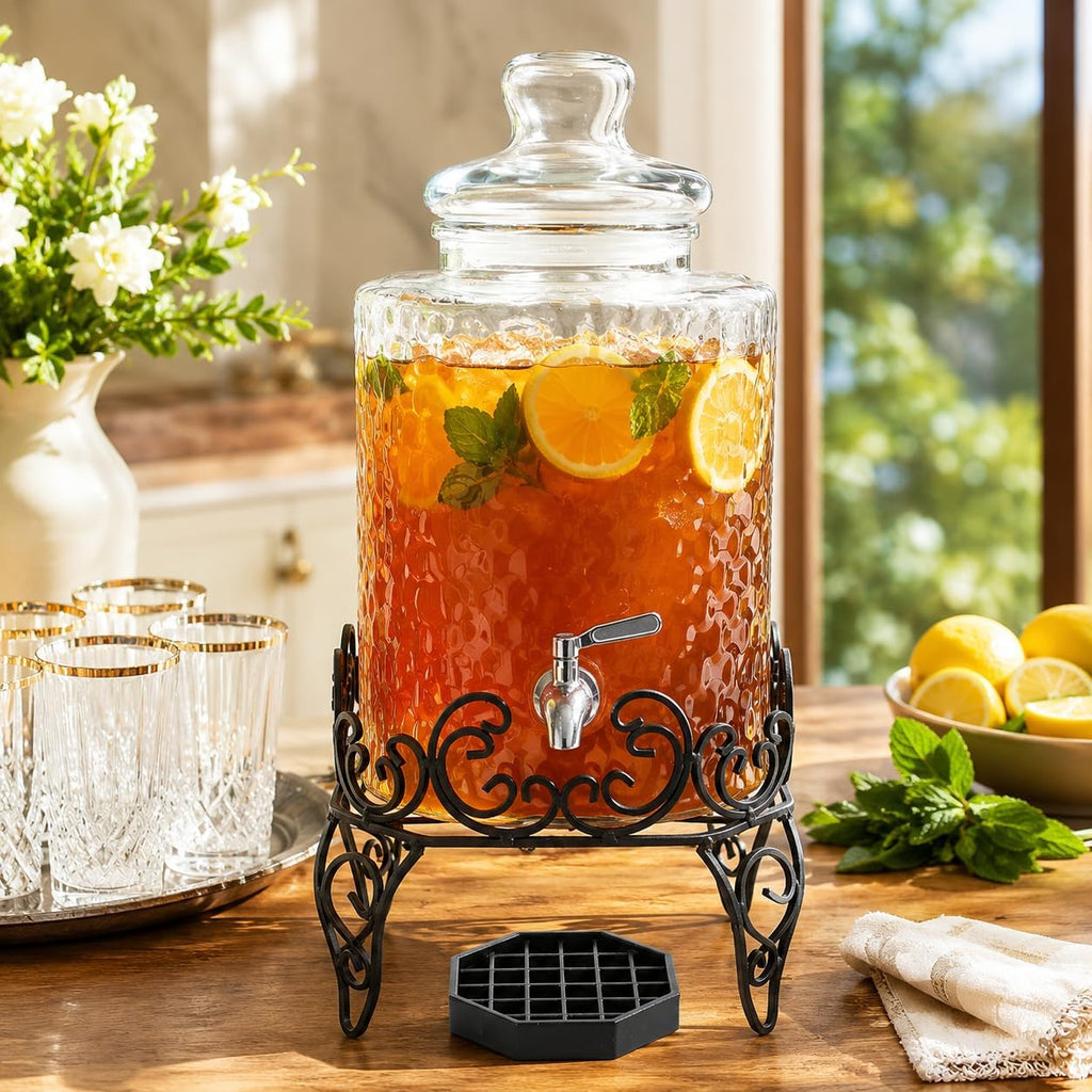 2.5 Gallon with Stand & Stainless Steel Spigot - Large Mason Jar Drink Dispenser for Sun Tea, Kombucha, Iced Tea
