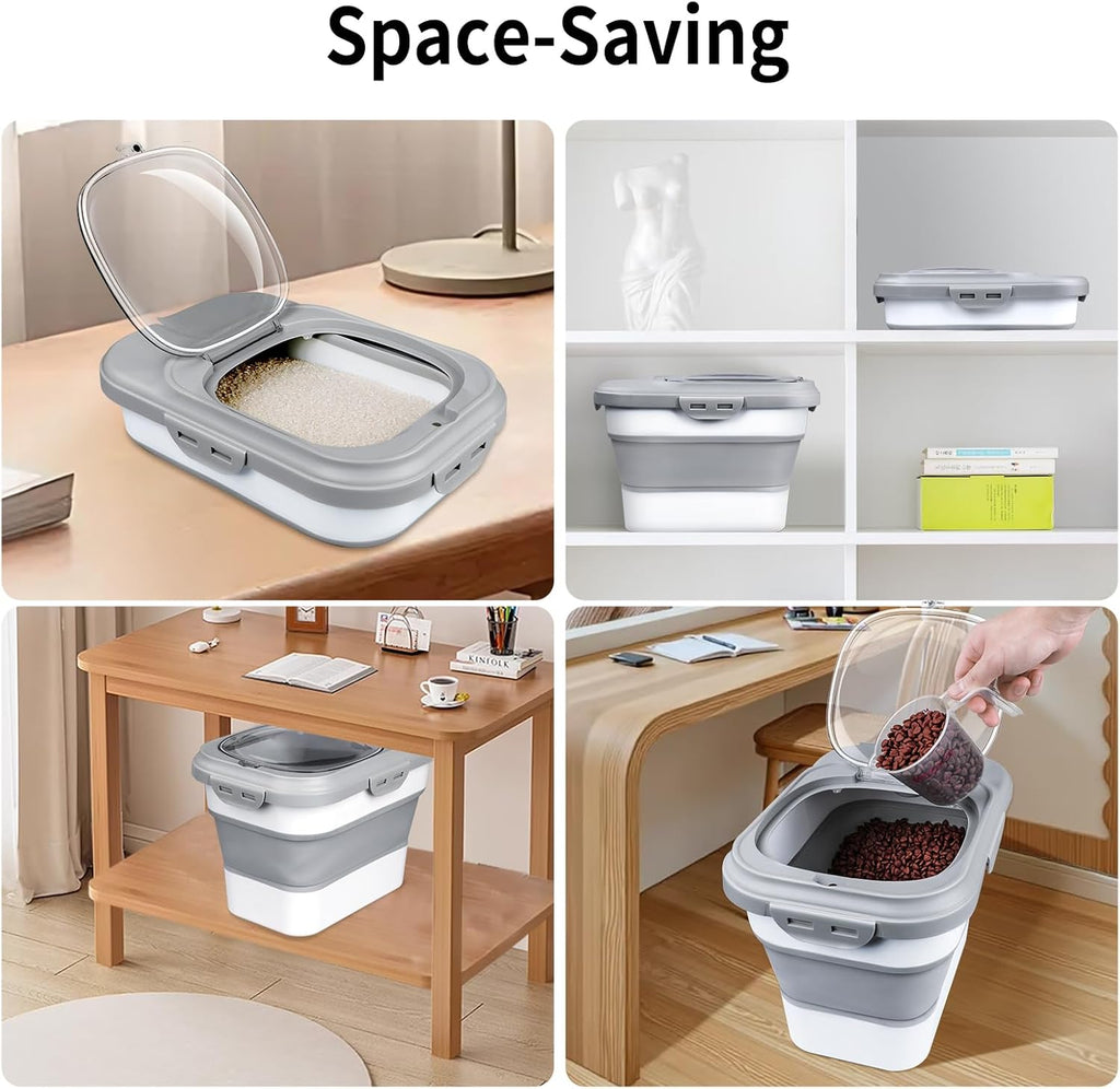 Rice Storage Container, Collapsible Airtight Food Storage Containers 6-20 Lbs, Rice Dispenser with Measuring Cup