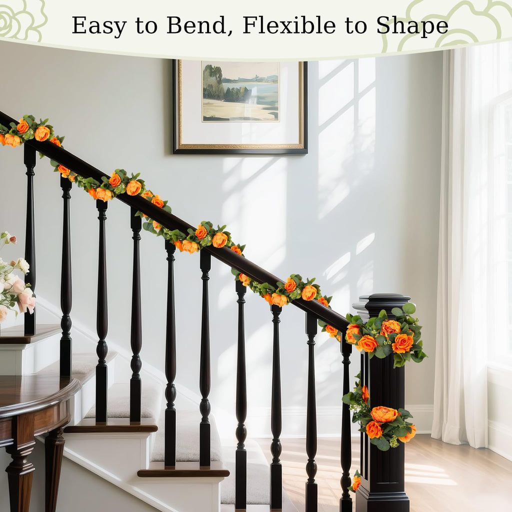 6FT Artificial Eucalyptus Garland with Flowers, Orange Peony, 1pcs