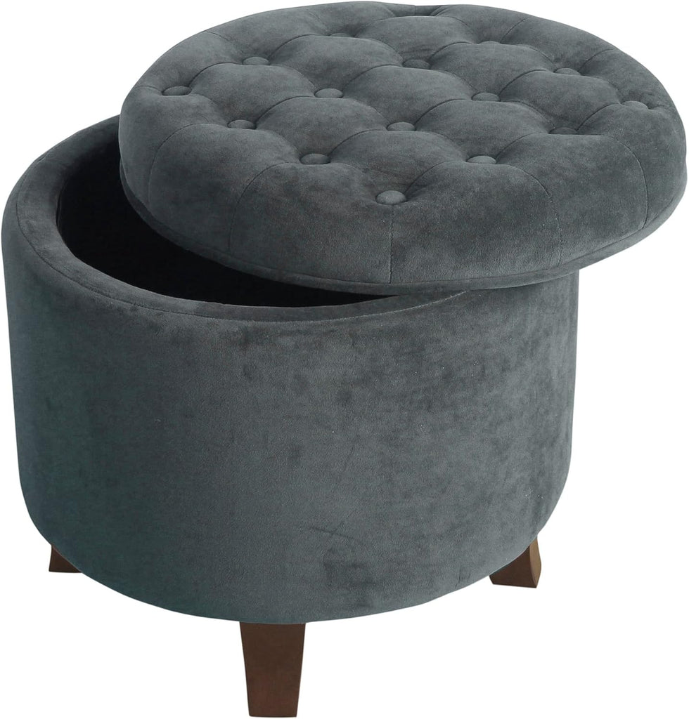 Home Decor | Upholstered Round Velvet Tufted Foot Rest Ottoman | Ottoman with Storage | Decorative Home Furniture