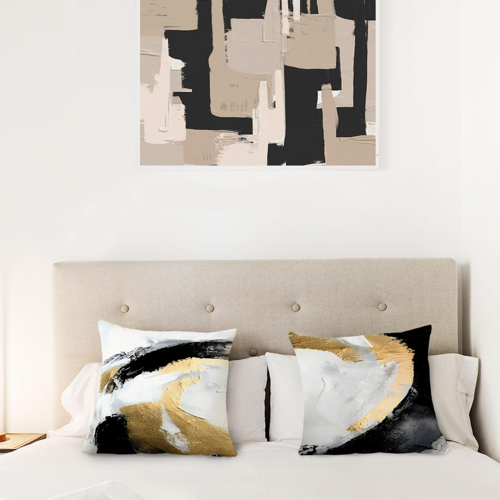 Abstract Black White and Gold Pillow Covers 24x24 Set of 2 - Modern Pillow Covers, Modern Home Decor, Black and Gold