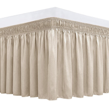 Wrap Around Bed Skirt 15" Drop-Elastic Dust Ruffle Light Camel