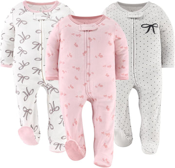 Sleepers for Girls Set of Soft Cotton Footed Pajamas for Newborns & Infants - Pink Balletcore