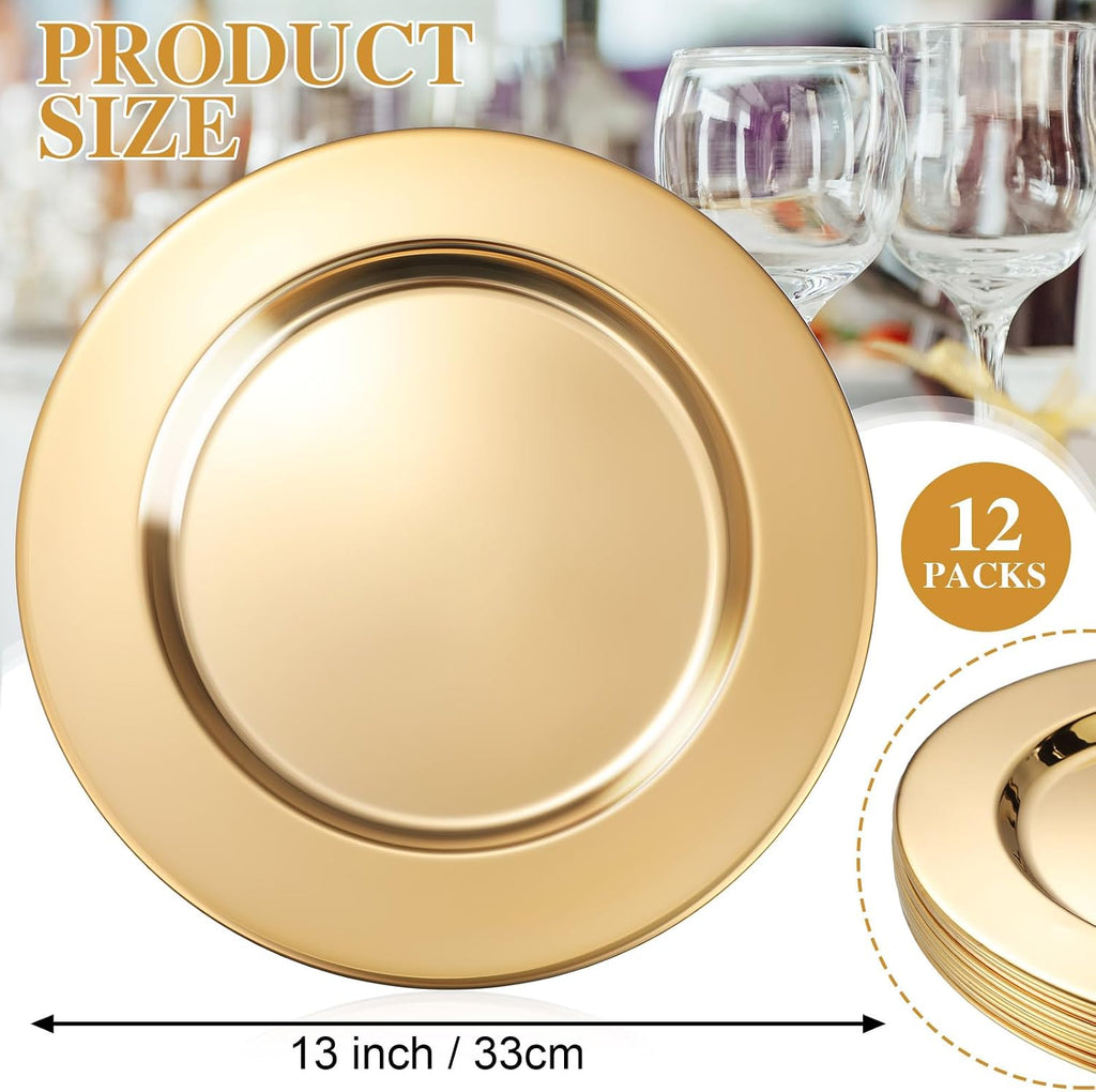 Stainless Steel Gold Charger Plates Bulk 13 Inch Round Set - Set of 12