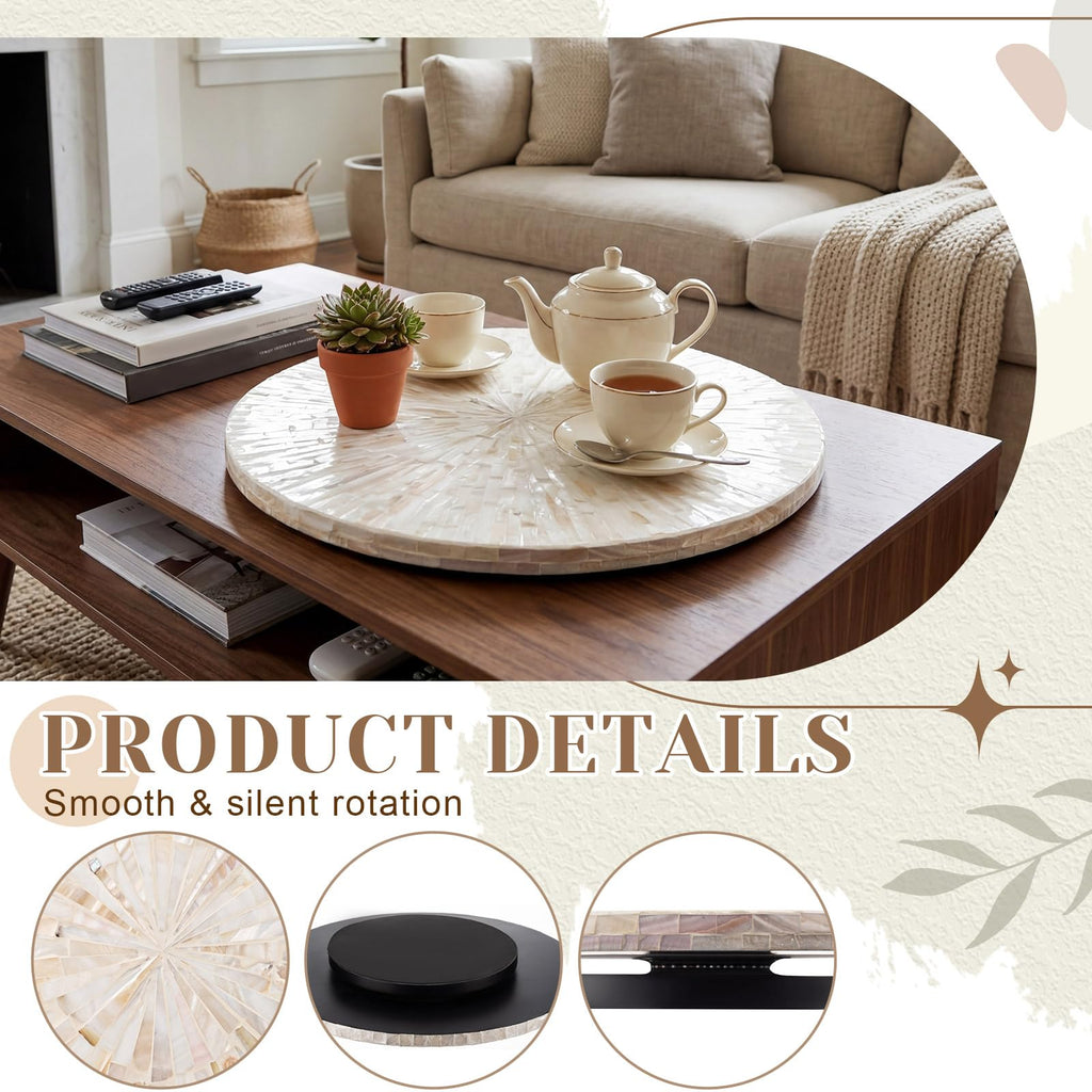 16 Inch Mother of Pearl Lazy Susan for Table Top, Cream Sunlight